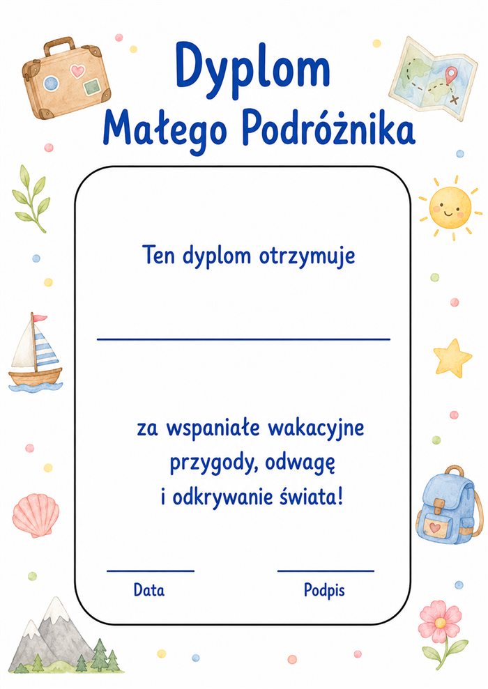 Dyplom Małego Podróżnika do wydruku