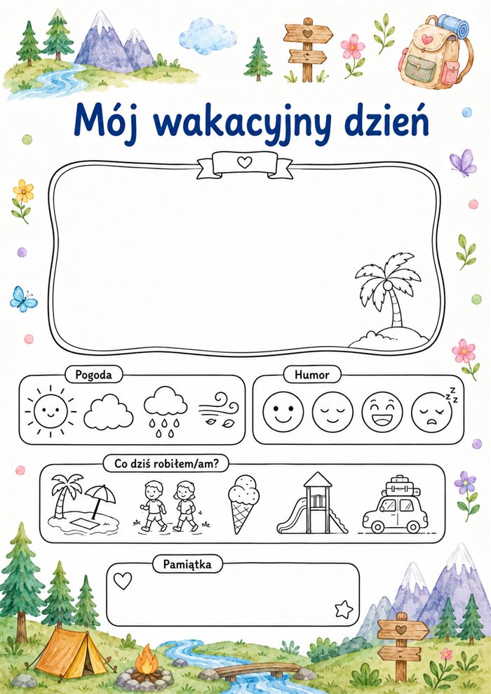 Wakacyjna karta pracy Mój wakacyjny dzień dla przedszkolaka